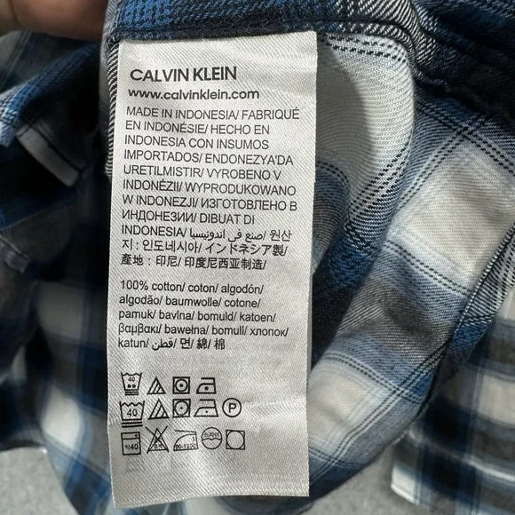 Calvin Klein Jeans Mens Button Up Plaid Shirt Blue Light Flannel Gravity Large - Picture 9 of 11